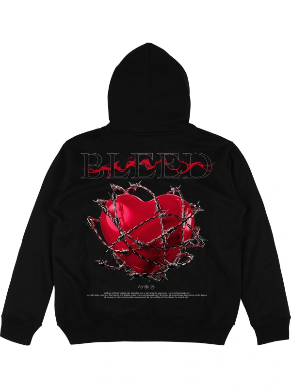 Bleed Oversize Unisex Kapüşonlu Sweatshirt Hoodie Siyah