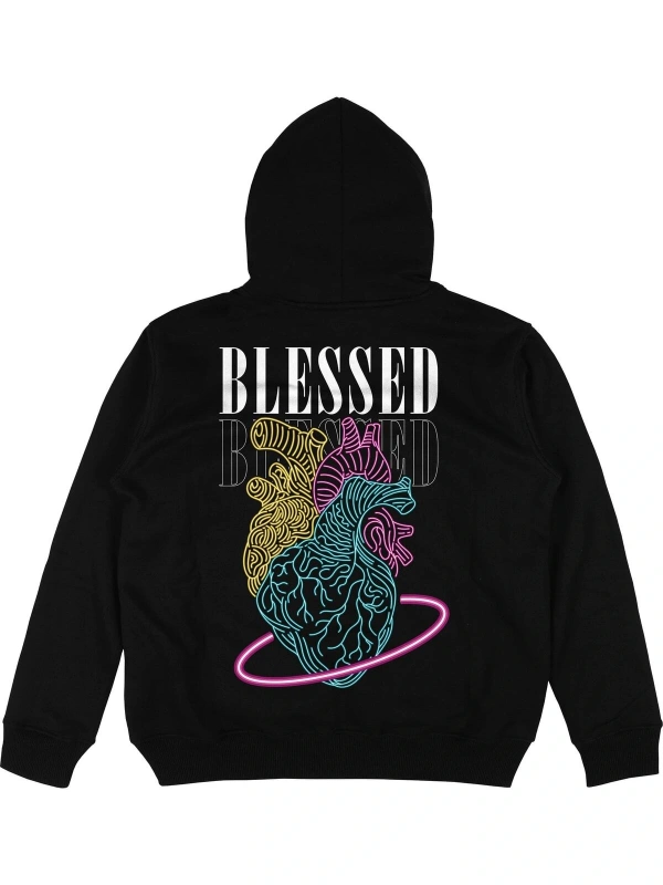 Blessed Siyah Oversize Unisex Kapüşonlu Sweatshirt Hoodie