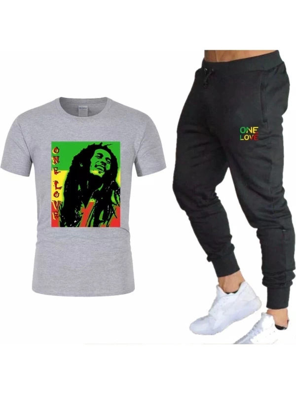 Bob Marley One Love Dijital Baskılı Pamuklu Kısa Kollu Yazlık Erkek Eşofman Takımı