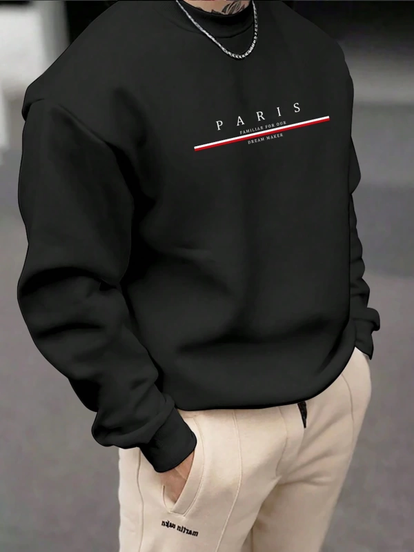 Bol Kesim Erkek Sıcak Astarlı Sweatshirt Harf Baskılı