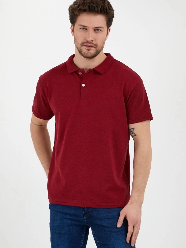 Bordo Dar/slim Fitt Polo Yaka Tshirt