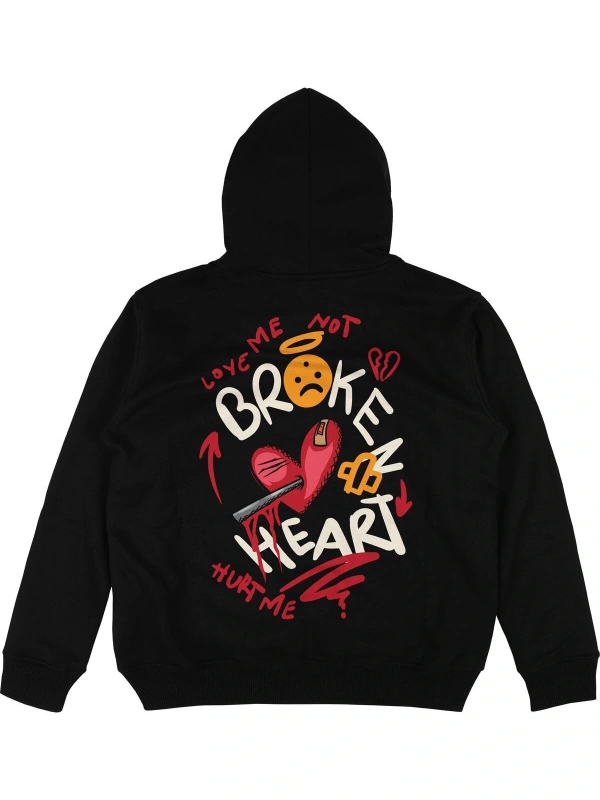 Broken Heart Siyah Oversize Unisex Kapüşonlu Sweatshirt Hoodie