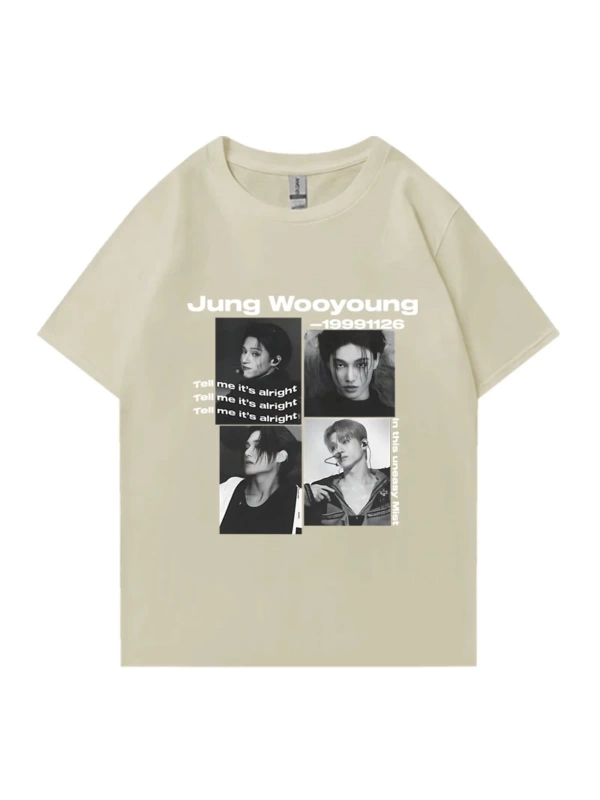 Bts Ateez Wooyoung grafik siyah tişört erkek kadın moda vintage boy kısa kollu t shirt Unisex