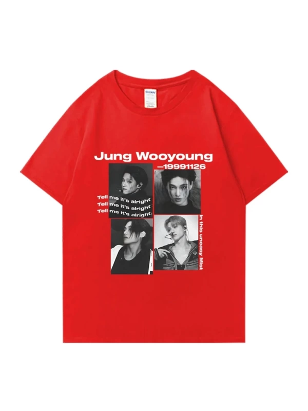 Bts Ateez Wooyoung grafik siyah tişört erkek kadın moda vintage boy kısa kollu t shirt Unisex