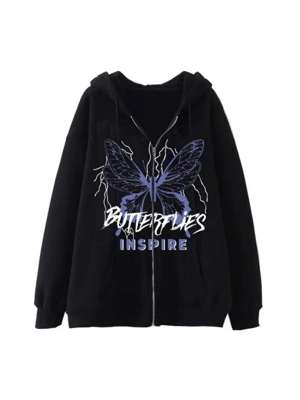 Butterflies Kelebek Desenli Fermuarlı Hoodie 14534
