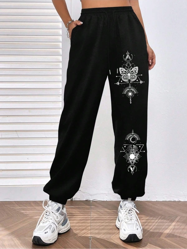 Butterfly Print Elastic Waist 4 Mevsim Eşofman