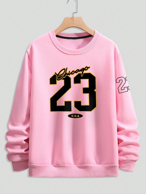 Büyük Beden Erkek Günlük Harf ve Rakam Baskılı Sweatshirt, İlkbahar