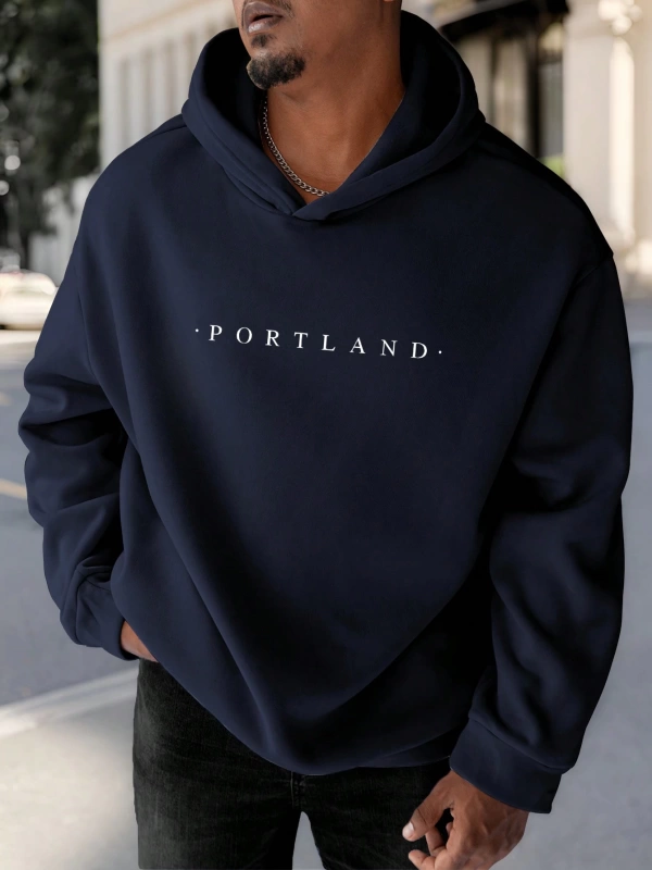Büyük Beden Erkek Mektup Baskılı Günlük Kapüşonlu Uzun Kollu Sweatshirt, Dışa
