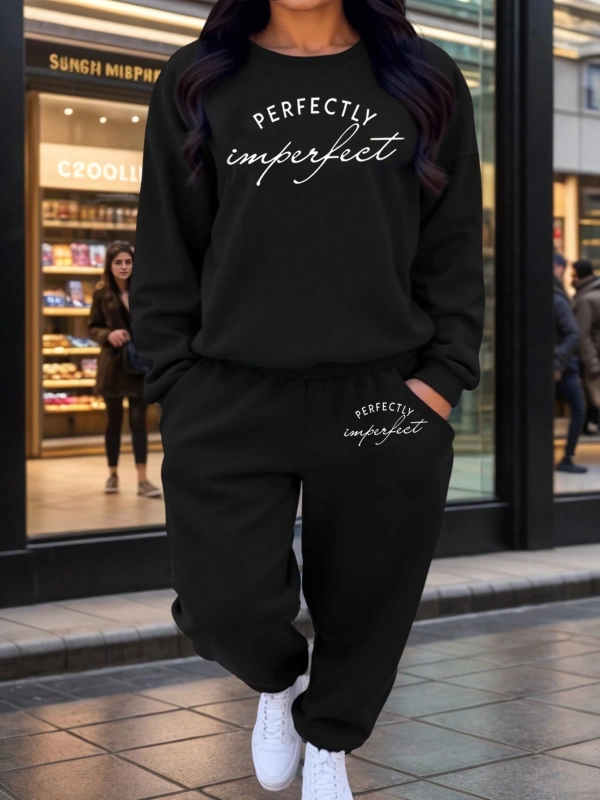 Büyük Beden Günlük Kadın Sweatshirt ve Jogging Takımı - Rahat Termal Astarlı, Yuvarla