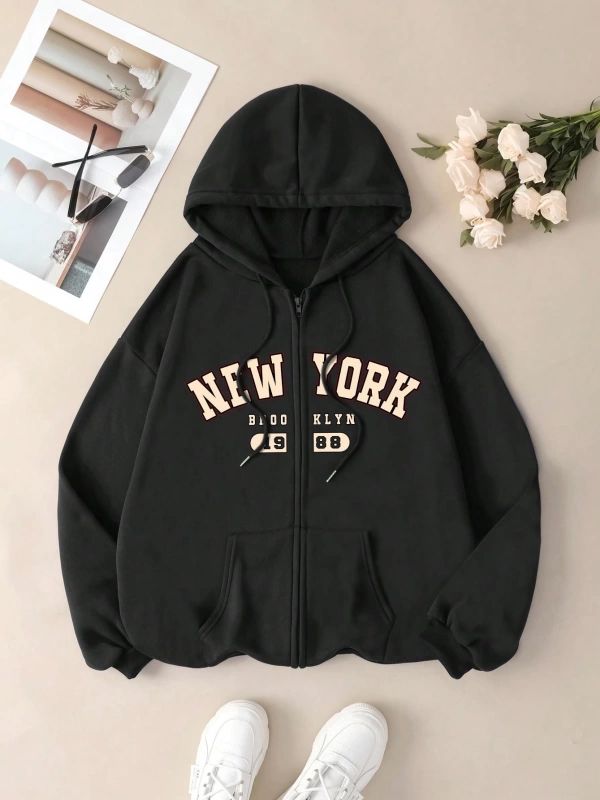 Büyük Beden Kapüşonlu Sweatshirt Harf Baskılı ve Bağcıklı Model 5174