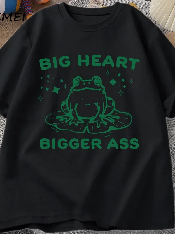 Büyük kalp büyük eşek T-Shirt Unisex Vintage kurbağa grafik Meme T Shirt komik pamuk kısa kol 2900