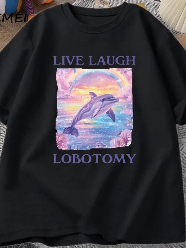 Canlı Gülmek Lobotomi TErkekler Komik Yunus Meme T-shirt Aptal Garip Pamuk Kısa Kollu 2814