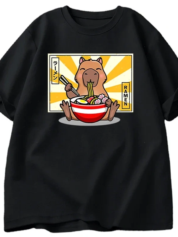 Capybara pamuklu t-shirt rahat erkek giysileri boy kısa kollu Tees yaz japon Streetwear 90s h 2865