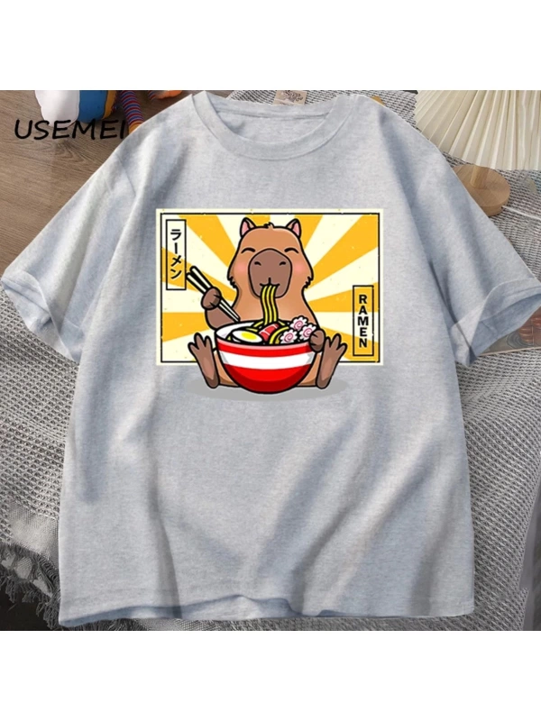 Capybara pamuklu t-shirt rahat erkek giysileri boy kısa kollu Tees yaz japon Streetwear 90s h
