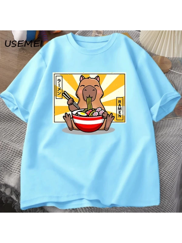 Capybara pamuklu t-shirt rahat erkek giysileri boy kısa kollu Tees yaz japon Streetwear 90s h