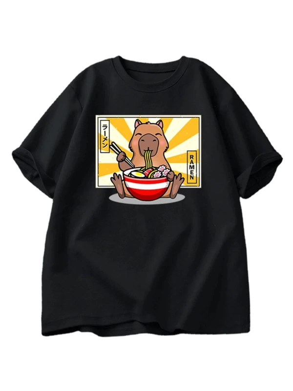 Capybara pamuklu t-shirt rahat erkek giysileri boy kısa kollu Tees yaz japon Streetwear 90s h
