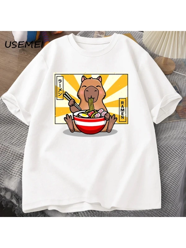 Capybara pamuklu t-shirt rahat erkek giysileri boy kısa kollu Tees yaz japon Streetwear 90s h