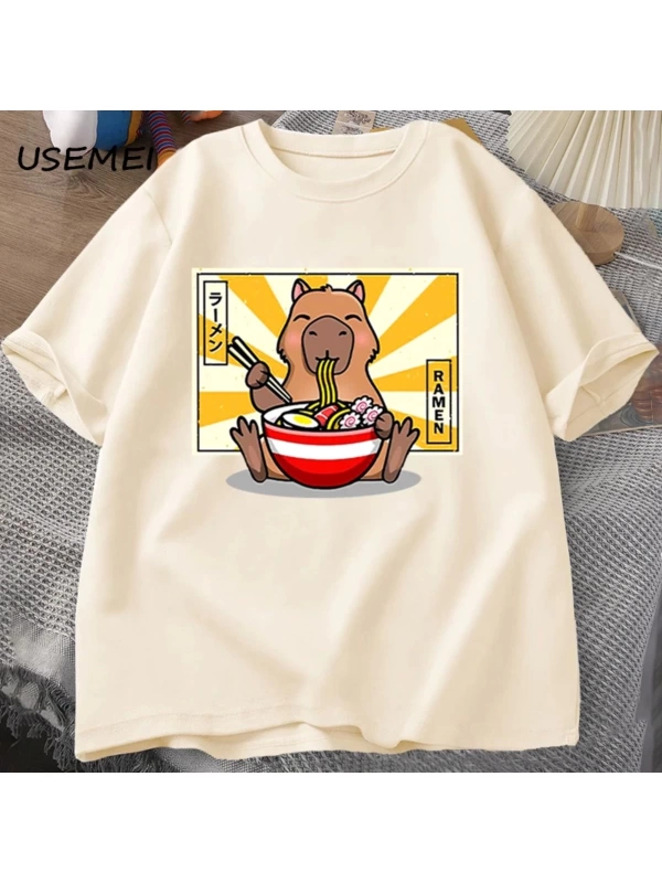 Capybara pamuklu t-shirt rahat erkek giysileri boy kısa kollu Tees yaz japon Streetwear 90s h