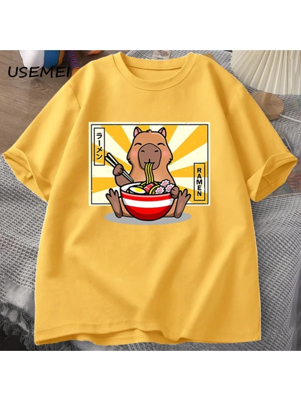 Capybara pamuklu t-shirt rahat erkek giysileri boy kısa kollu Tees yaz japon Streetwear 90s h