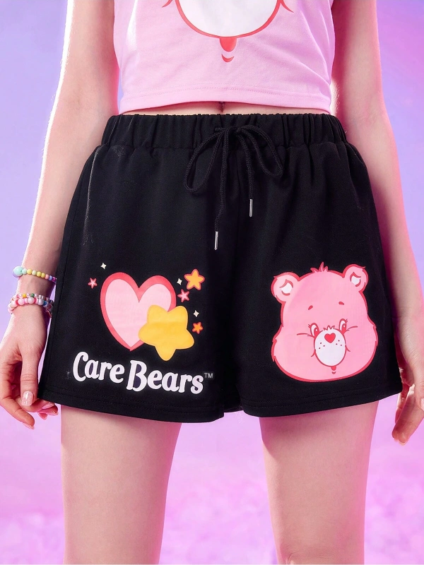 Care Bears Cartoon Graphic Drawstring Waist Şort
