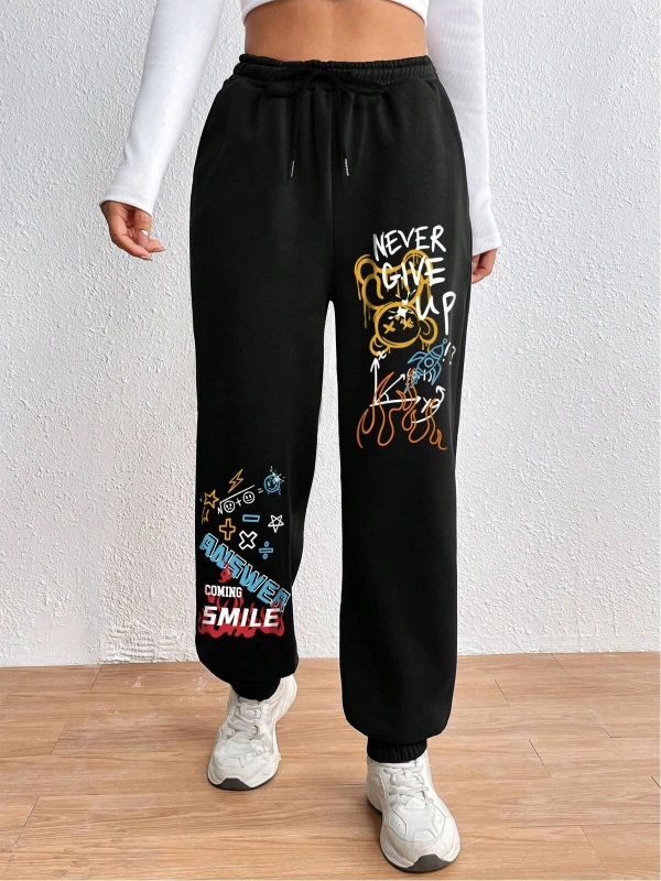 Cartoon & Graphic Drawstring Waist 4 Mevsim Eşofman