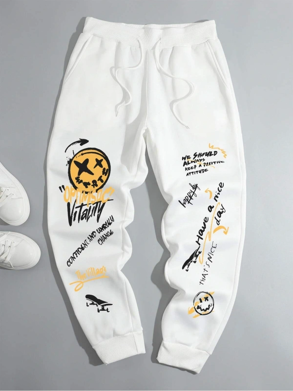 Cartoon & Slogan Graphic Drawstring Waist Eşofman Altı