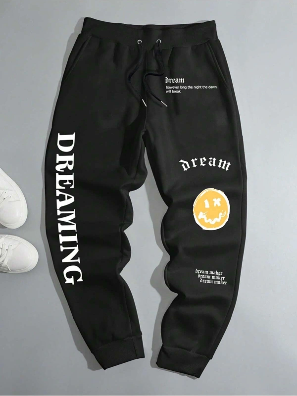 Cartoon & Slogan Graphic Drawstring Waist Eşofman Altı