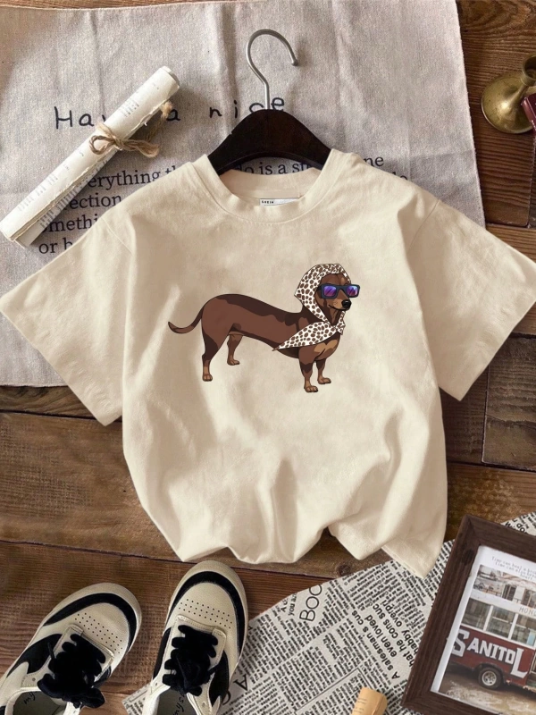 Casual Dog Grafik Baskılı Slim Fit Yuvarlak Yaka Kısa Kollu Büyük Beden Kadın Tişört