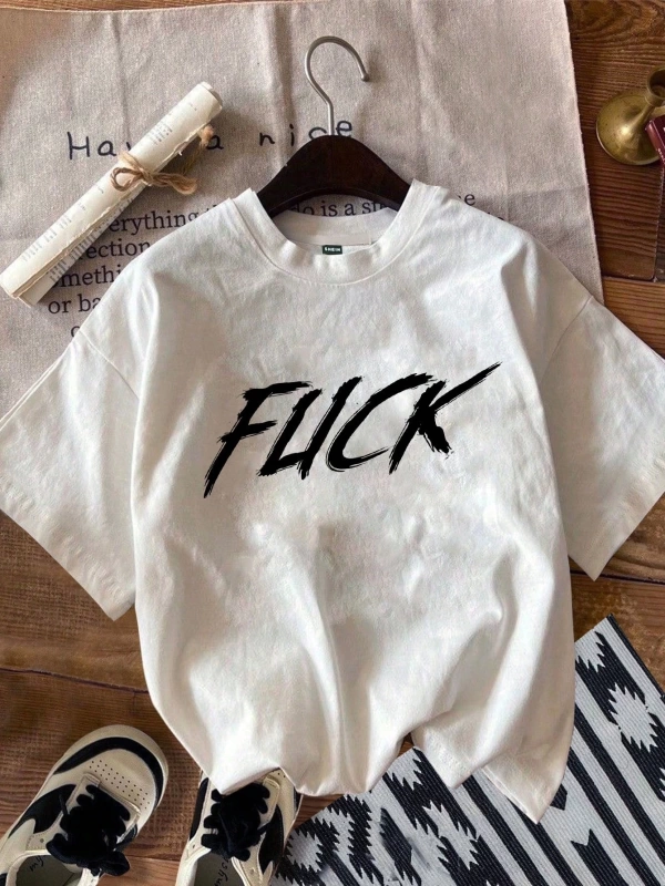Casual Fit Crew Yaka Kısa Kollu Tişört İngilizce Yazı Baskılı