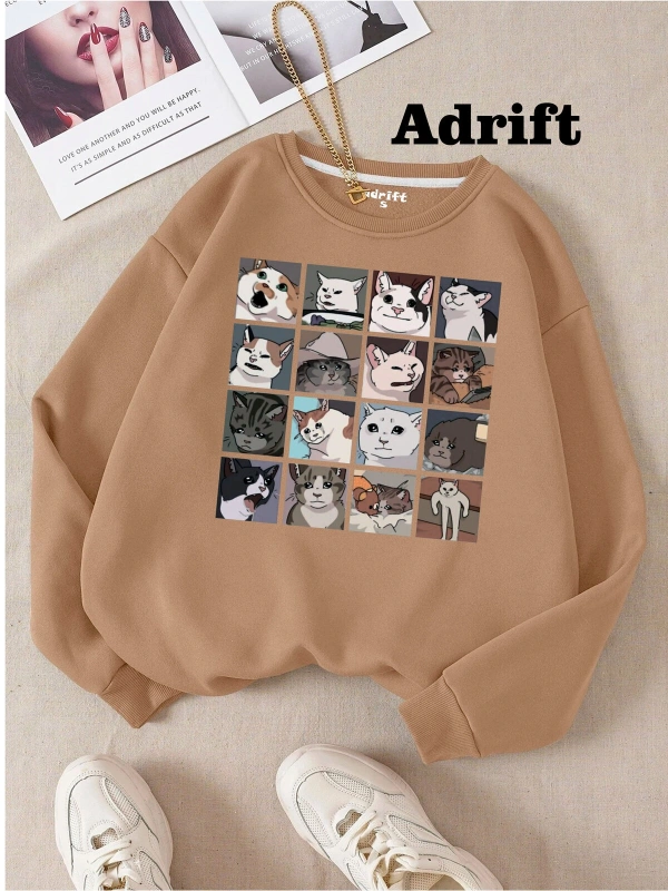 Cat Memes Collage Köstebek Sokak Trend Tasarım Harajuku/Gotik Bej