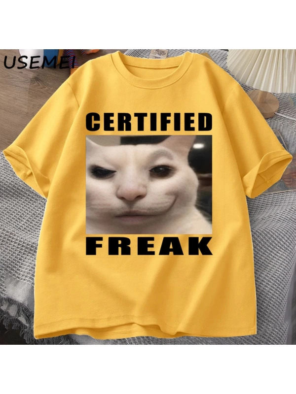Certified Freak Cat Meme T Shirt Cotton Short Sleeve Match My Freak Hard T-shirts Casual O Ne