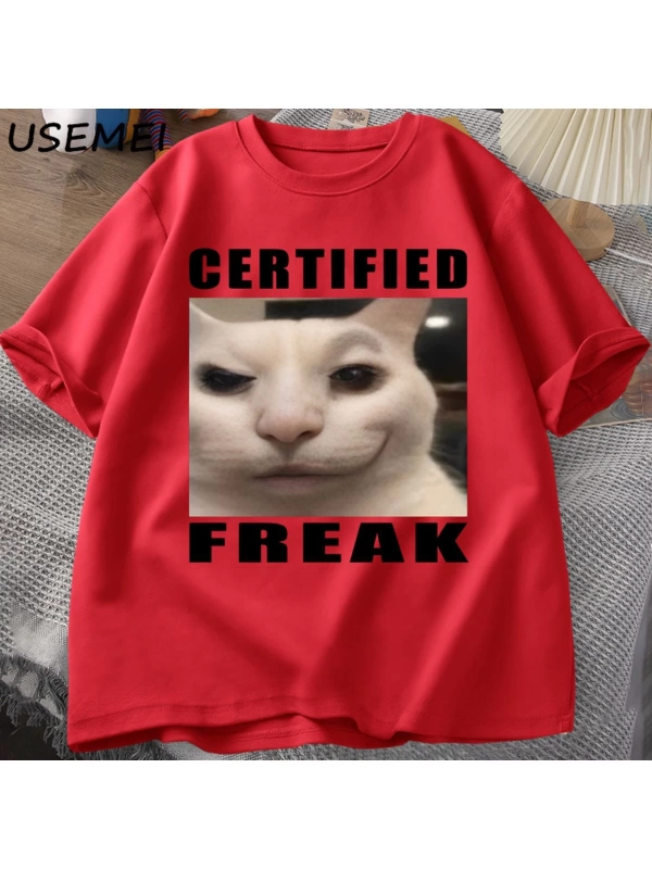 Certified Freak Cat Meme T Shirt Cotton Short Sleeve Match My Freak Hard T-shirts Casual O Ne