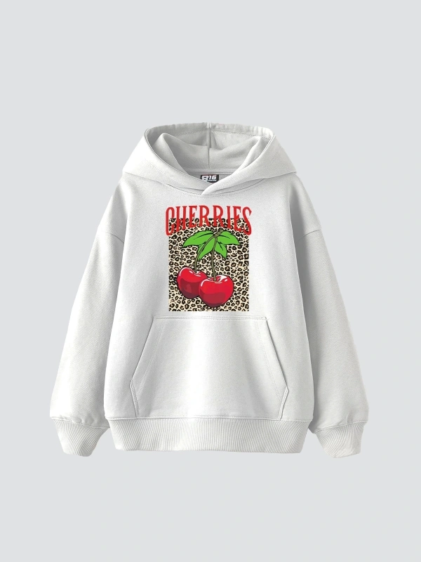 Cherries Leopard Baskılı Oversize Unisex Beyaz