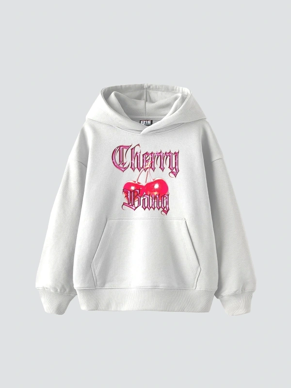 Cherry Gang Baskılı Oversize Unisex Beyaz