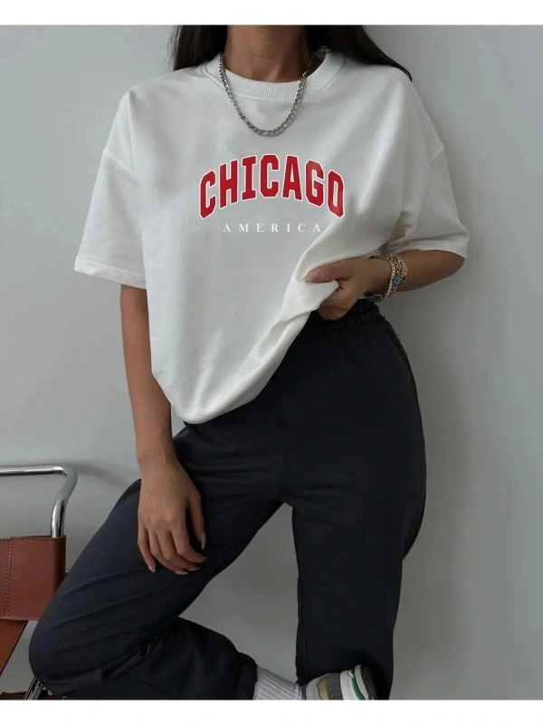 Chicago Baskılı Eşofman Altı Ve T-shirt - Jogger Tişört Alt Üst Eşofman Takımı Bisi