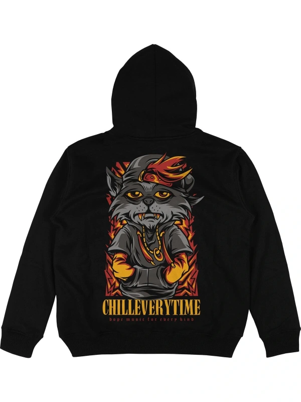 Chill Everytime Siyah Oversize Unisex Kapüşonlu Sweatshirt Hoodie
