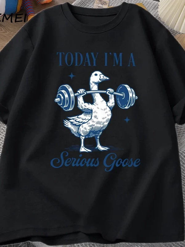 Ciddi Kaz Halter T Shirt Komik Spor Salonu Egzersiz baskılı tişört Hayvan Lover Tshirt Haraju 2885