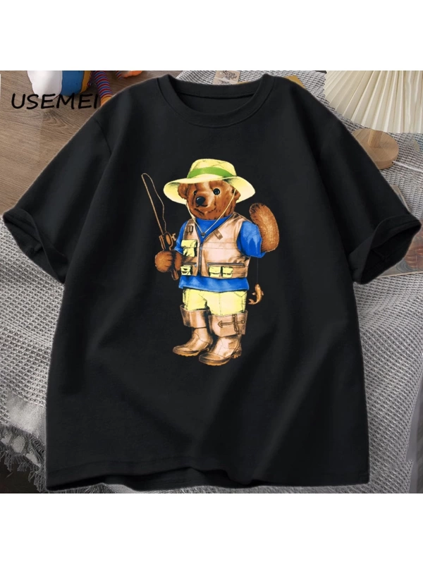 Classic Bear Print T Shirt Brand Men Summer Cotton T-shirt Short Sleeved Funny Graphic Tees C