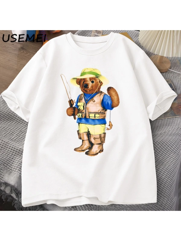 Classic Bear Print T Shirt Brand Men Summer Cotton T-shirt Short Sleeved Funny Graphic Tees C