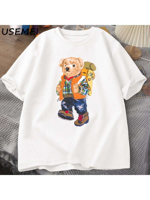 Classic Bear Print T Shirt Brand Men Summer Cotton T-shirt Short Sleeved Funny Graphic Tees C