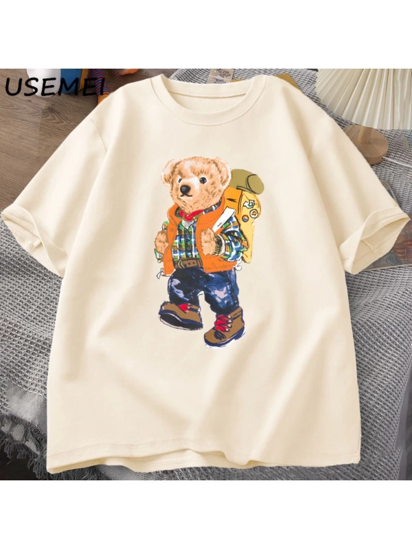 Classic Bear Print T Shirt Brand Men Summer Cotton T-shirt Short Sleeved Funny Graphic Tees C