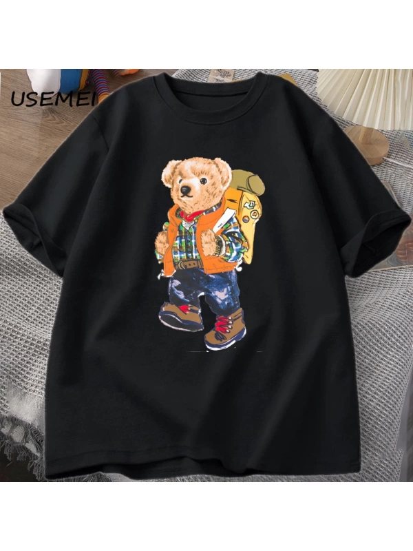 Classic Bear Print T Shirt Brand Men Summer Cotton T-shirt Short Sleeved Funny Graphic Tees C