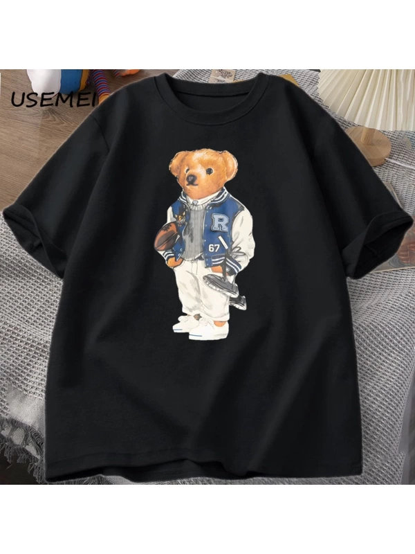 Classic Bear Print T Shirt Brand Men Summer Cotton T-shirt Short Sleeved Funny Graphic Tees C