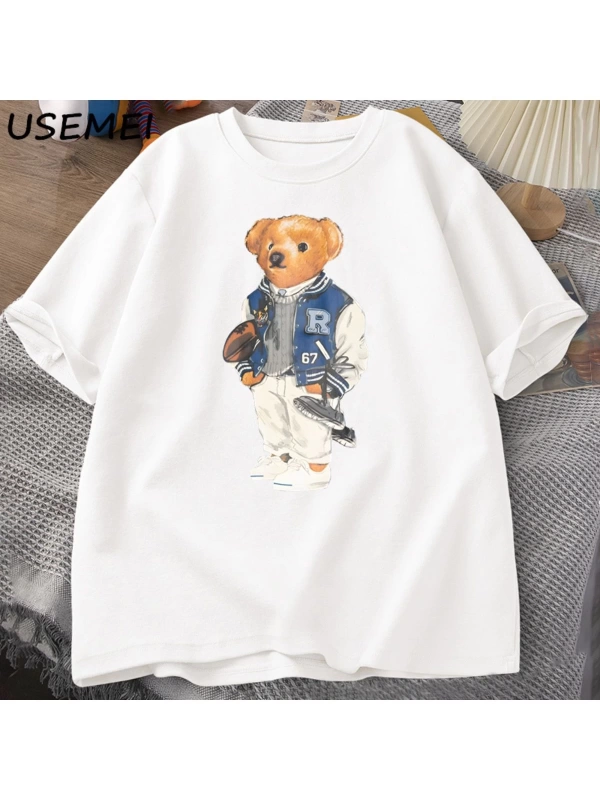 Classic Bear Print T Shirt Brand Men Summer Cotton T-shirt Short Sleeved Funny Graphic Tees C