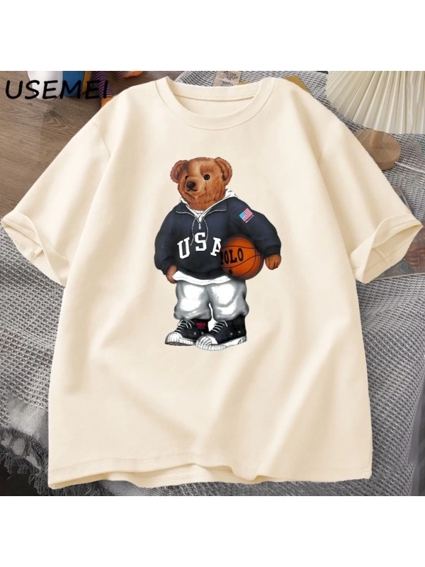 Classic Bear Print T Shirt Brand Men Summer Cotton T-shirt Short Sleeved Funny Graphic Tees C