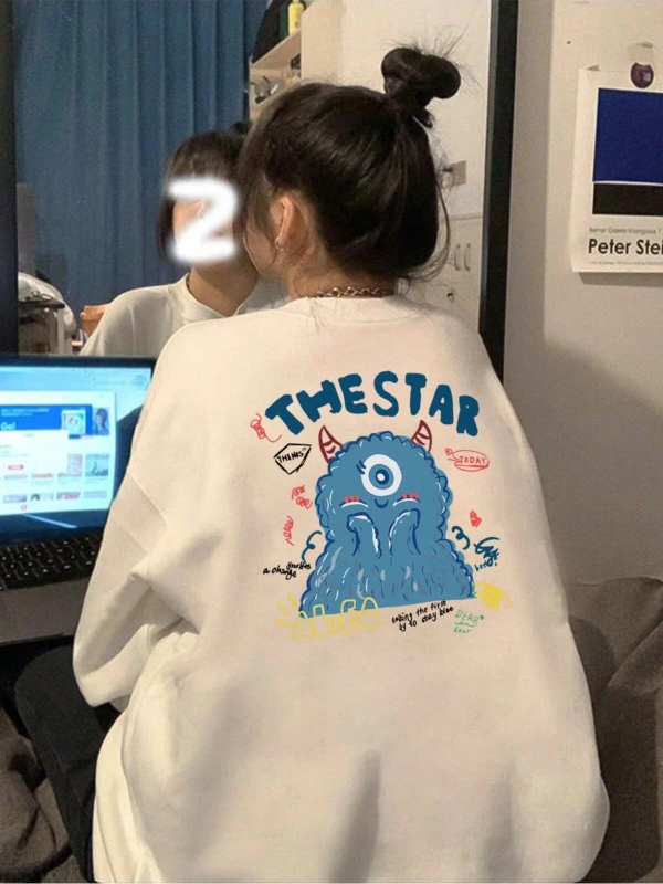 Coke serisi Cartoon & Letter Graphic Drop Shoulder Oversized Pullover