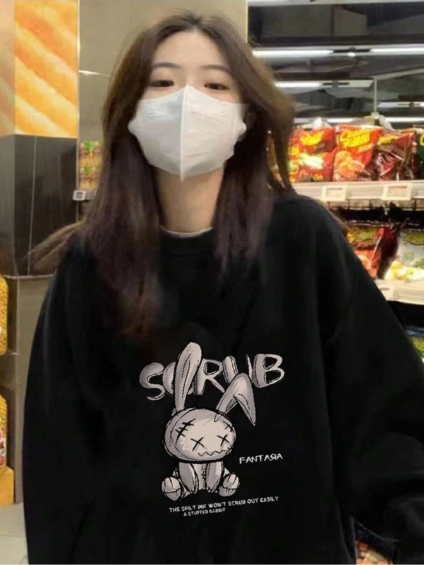 Coke serisi Cartoon & Letter Graphic Drop Shoulder Pullover