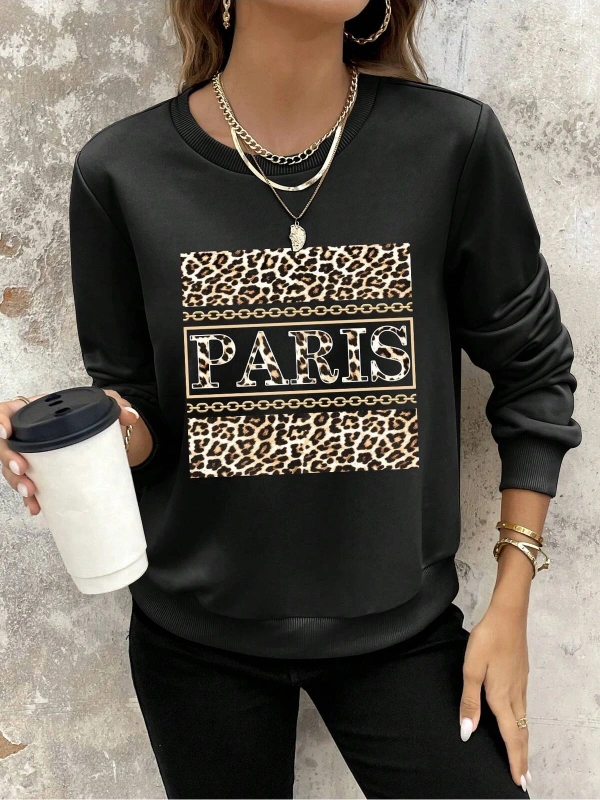 Coke serisi Leopard & Letter Graphic Sweatshirt