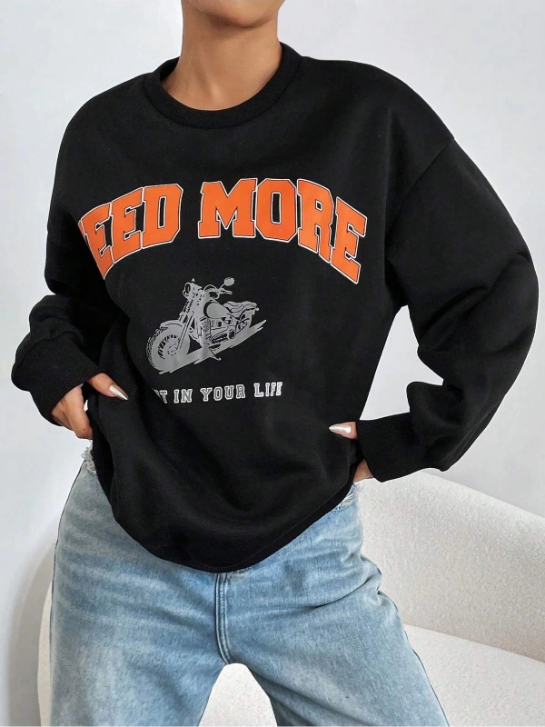 Coke serisi Motorcycle & Letter Graphic Drop Shoulder Sweatshirt
