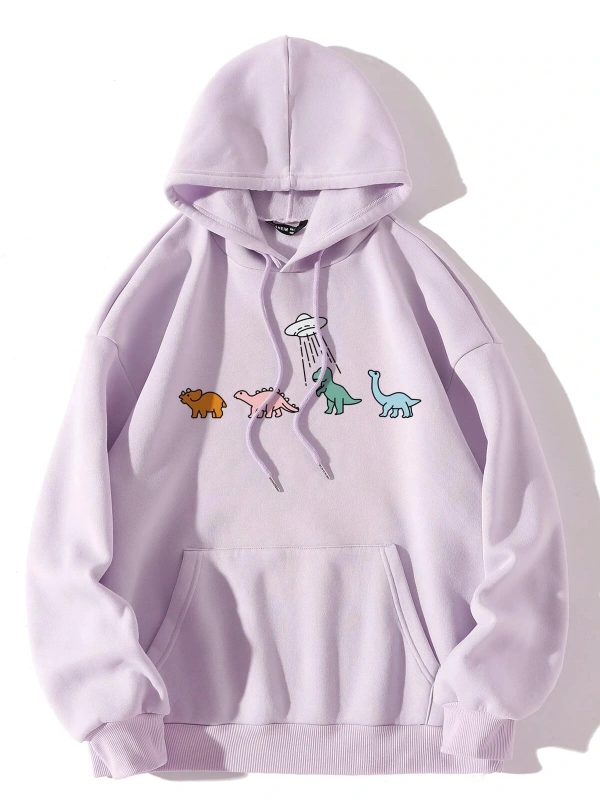 Coke serisi SHEIN Qutie Cartoon Graphic Drop Shoulder Drawstring Thermal Lined Hoodie